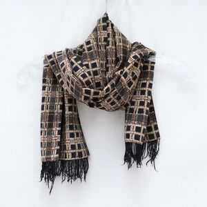 Vintage double-sided scarf unisex mens womens brown abstract print classic satin